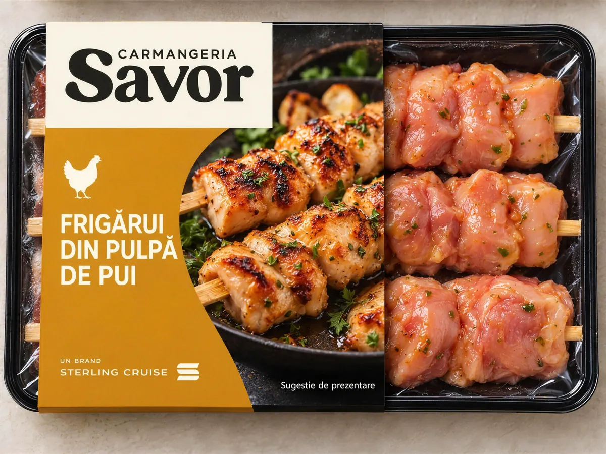 Frigărui din pulpă de pui în ambalajul retail Savor